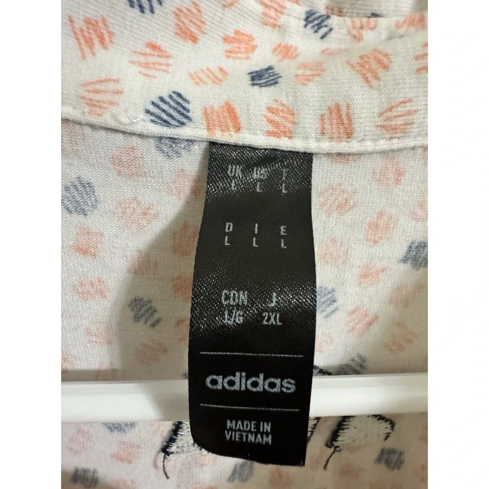 Adidas Golf Polo Shirt  Mens LARGE Pink‎ All Over Peach Performance Stretch